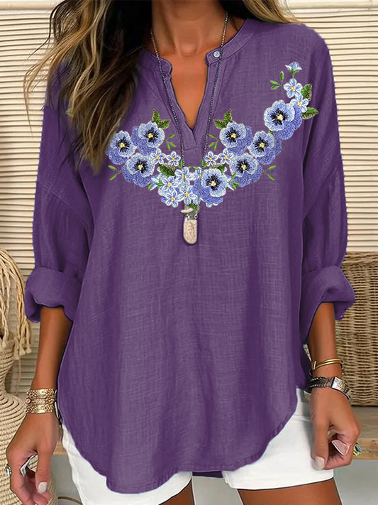 Women's Forget-Me-Not Flowers Print Alzheimer's Awareness Support Shirt