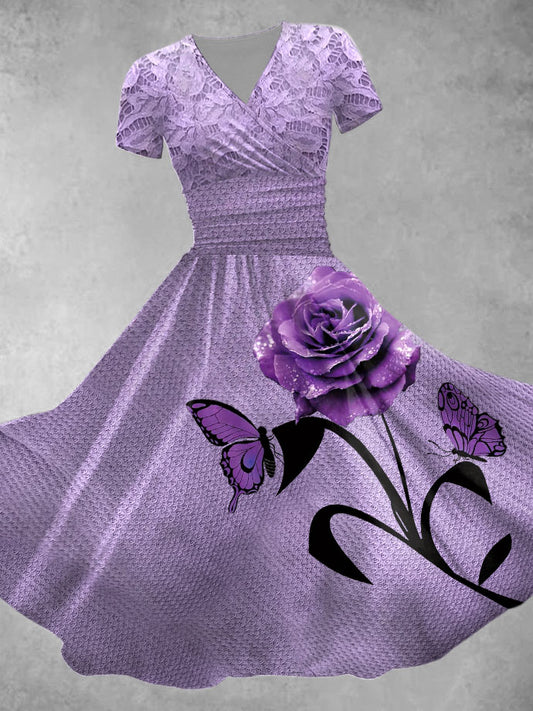 Women's Alzheimer Purple Lace Floral Dress