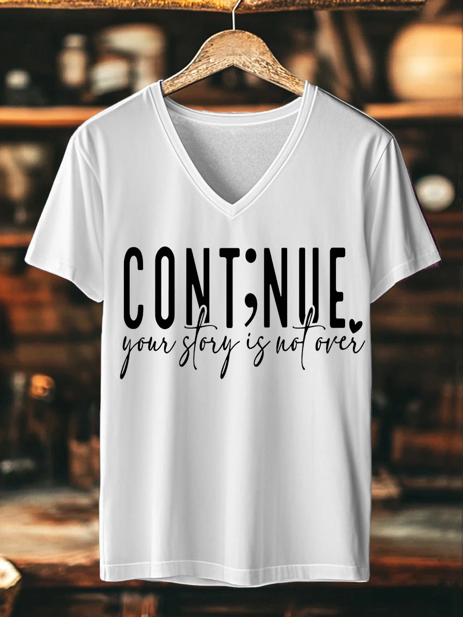 Women's Continue Your Story Is Not Over Gradient Print Mental Health V-Neck Tee
