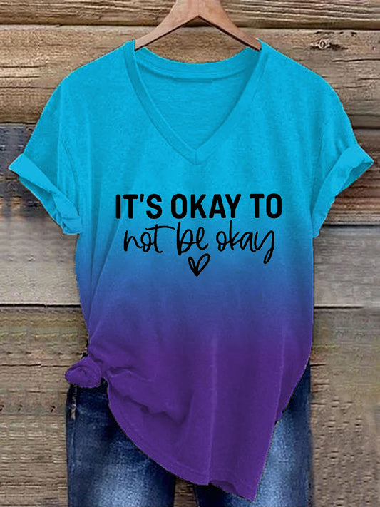 Unisex It's Okay To Not Be Okay Health Awareness Print V-neck Short Sleeve T-Shirt