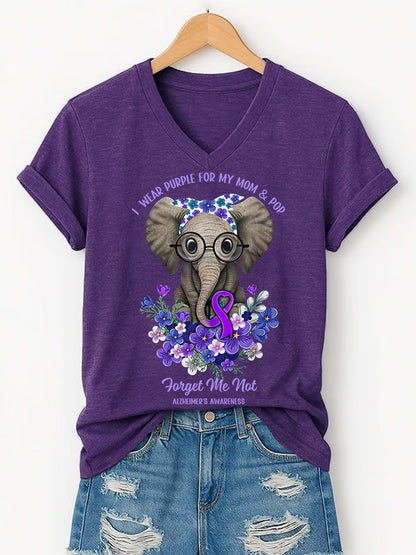 Women's  I Wear Purple for My Mom And Pop Alzheimer's Awareness Support V-Neck Tee