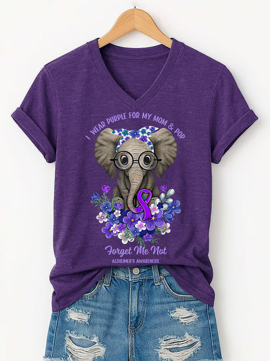 Women's  I Wear Purple for My Mom And Pop Alzheimer's Awareness Support V-Neck Tee