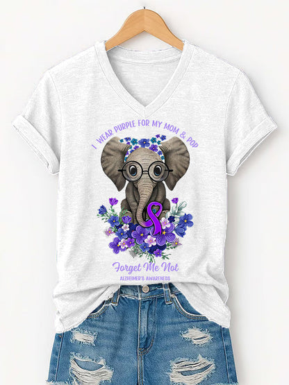 Women's  I Wear Purple for My Mom And Pop Alzheimer's Awareness Support V-Neck Tee