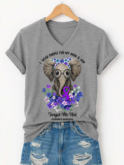 Women's  I Wear Purple for My Mom And Pop Alzheimer's Awareness Support V-Neck Tee