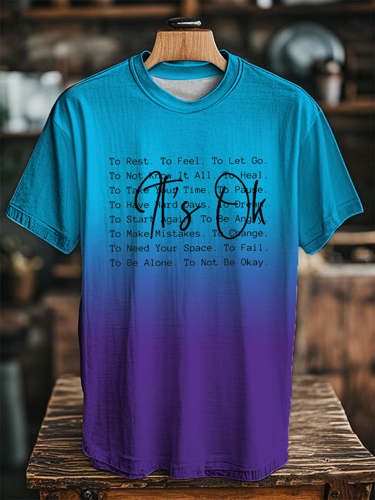 Unisex It's Okay To Not Be Okay Health Awareness Print O-neck Short Sleeve T-Shirt