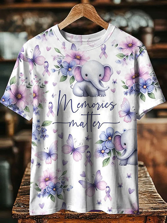 Unisex  Alzheimer's Awareness Floral Printed Short Sleeve T-Shirt