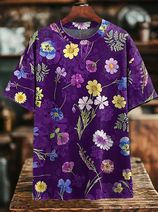 Women's Alzheimer's Awareness  Floral Printed Short Sleeve T-Shirt
