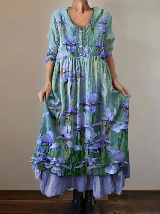 Women's Alzheimer's Awareness Purple Floral Iris Printed Dress