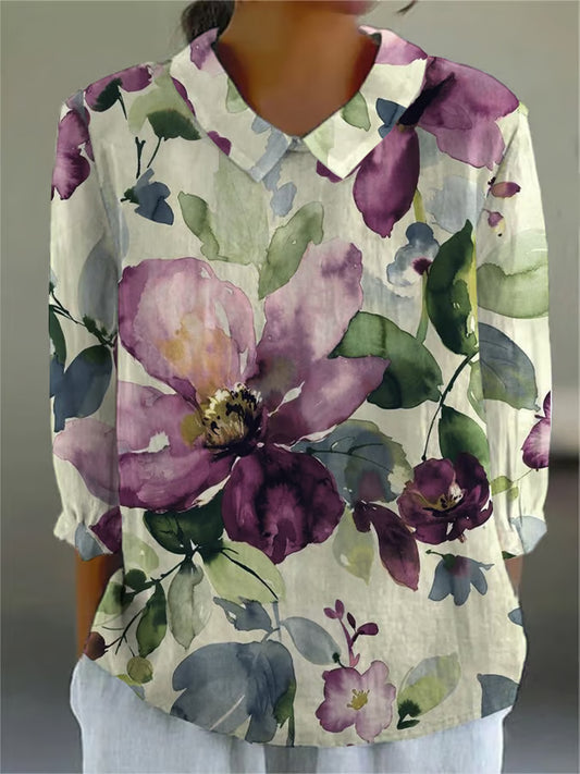 Women's Alzheimer's Awareness Purple Floral Printe Casual Shirt