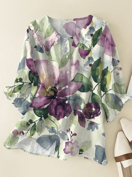 Women's Alzheimer's Awareness Purple Floral Printe Casual  Shirt