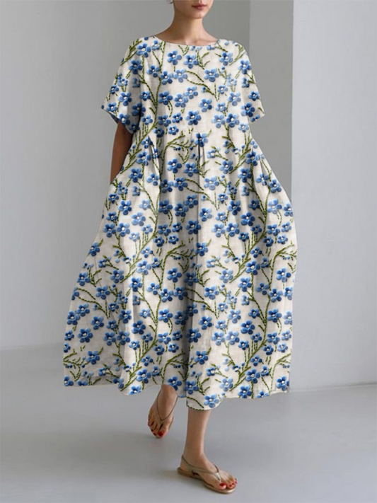 Women's  Alzheimer's Awareness Blue Floral Forget Me No Printed Dresses