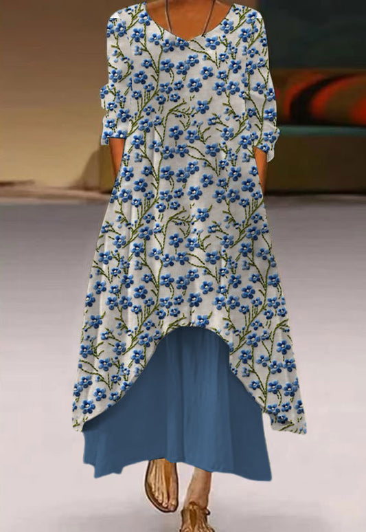 Women's  Alzheimer's Awareness Blue Floral Forget Me Not Printed Dresses