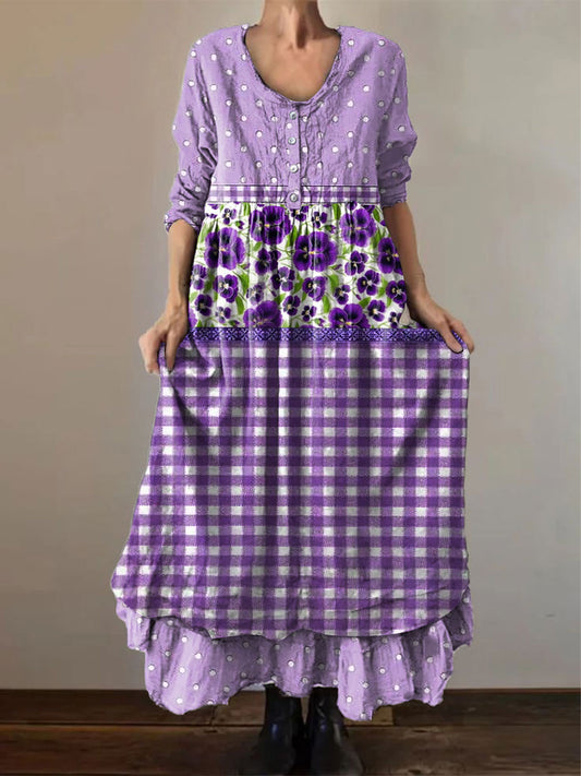 Women's  Alzheimer's Awareness Purple Floral Pansy Printed Dresses