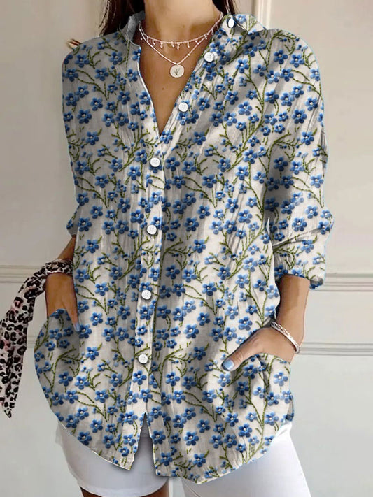 Women's  Alzheimer's Awareness Blue Floral Forget Me Not Printed Shirt