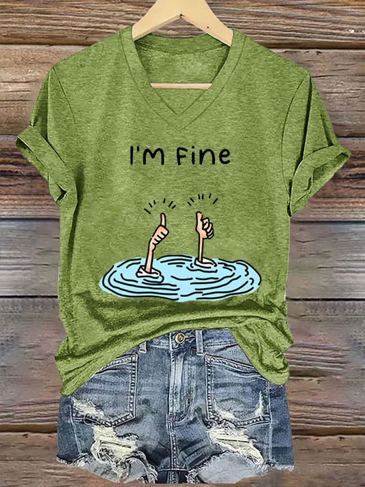 Women's I'm Fine Casual V-Neck Tee