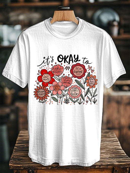 Unisex Mental Health Awareness  It's Okay To Not Be Okay Printed Short-sleeved T-shirt