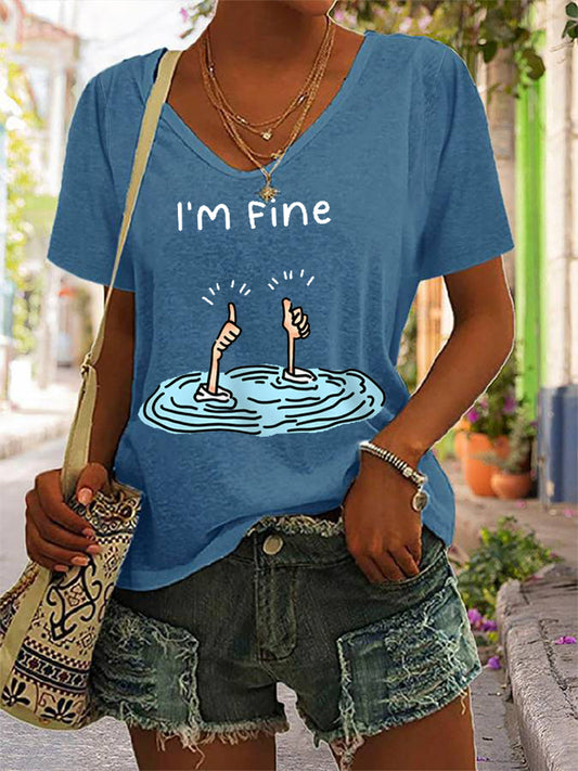 Women's I‘m Fine Casual V-Neck Tee