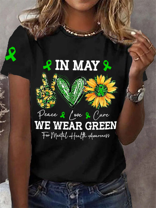 Women's In May We Wear Green For Mental Health Awareness Tee