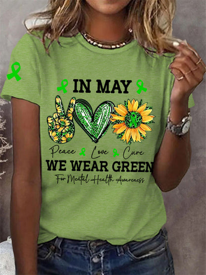 Women's In May We Wear Green For Mental Health Awareness Tee
