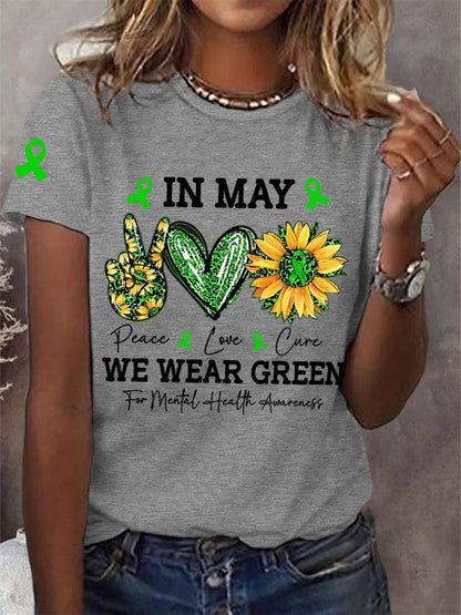 Women's In May We Wear Green For Mental Health Awareness Tee