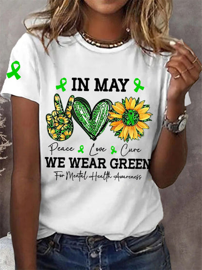 Women's In May We Wear Green For Mental Health Awareness Tee