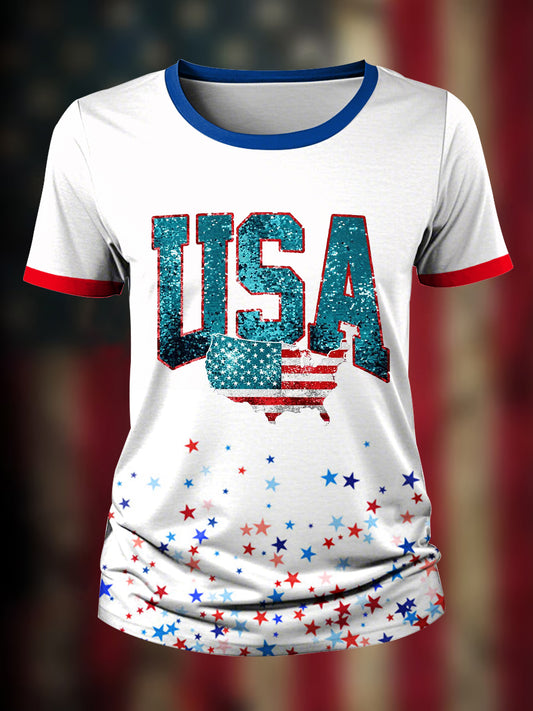 Women's 4th Of July Day USA  Flag T-Shirt