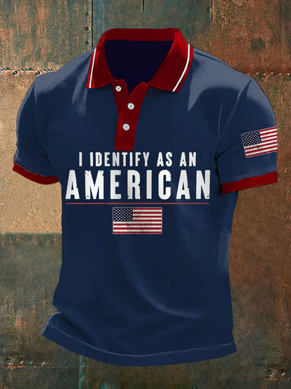 Men's I Defined As An American Independence Day American Flag Print Casual Polo
