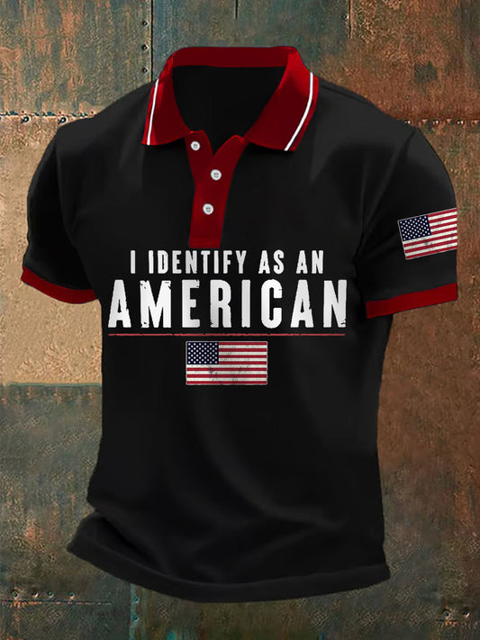Men's I Defined As An American Independence Day American Flag Print Casual Polo