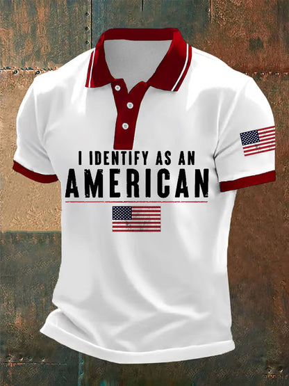 Men's I Defined As An American Independence Day American Flag Print Casual Polo