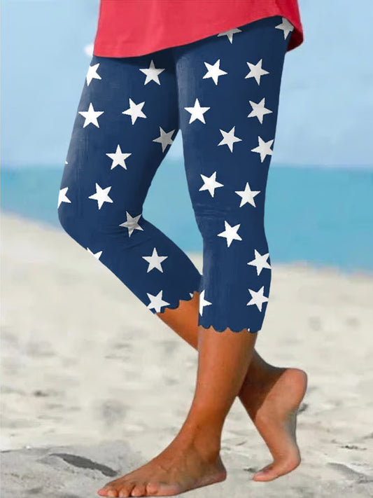 Women's Independence Day Stars Print Cropped Leggings