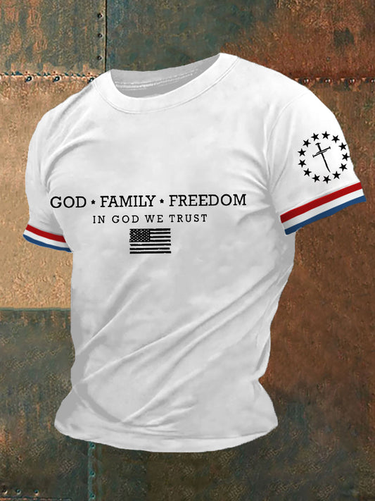 Men's God Family Freedom, In God We Trust Casual Tee