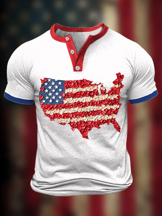 Men's 4th Of July Day Heart Brushstroke T-Shirt