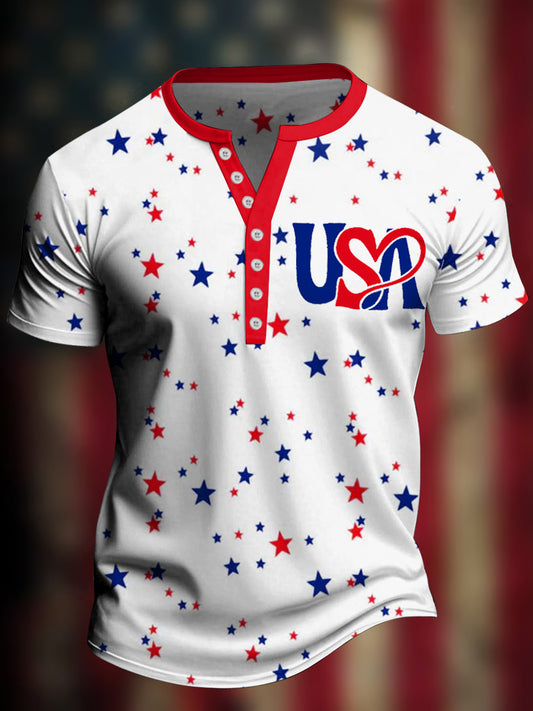 Men's 4th Of July Day USA Henley T-Shirt