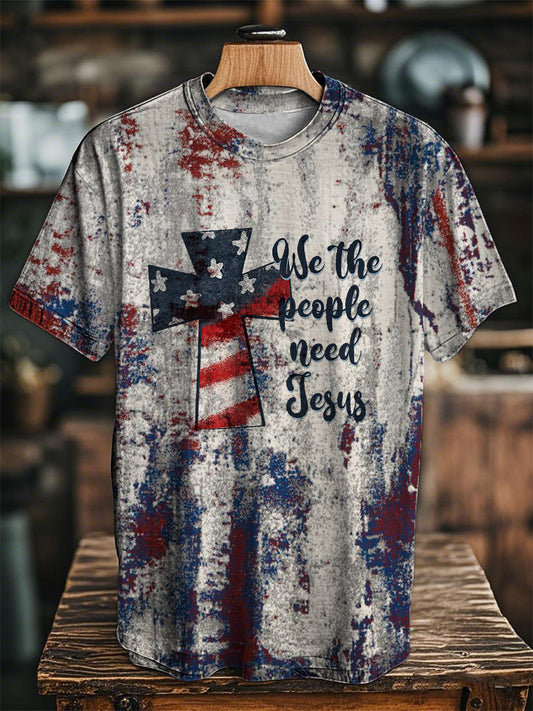 Women's  We The People Need Jesus Faith Cross Printed Short Sleeve T-Shirt