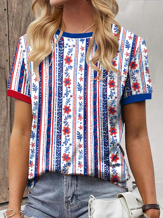 Women's Independence Day floral print T-shirt