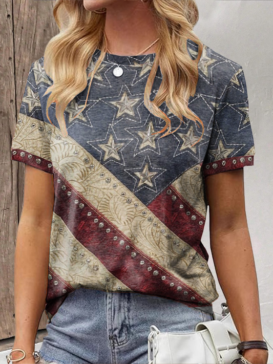 Women's Independence Day flag print T-shirt