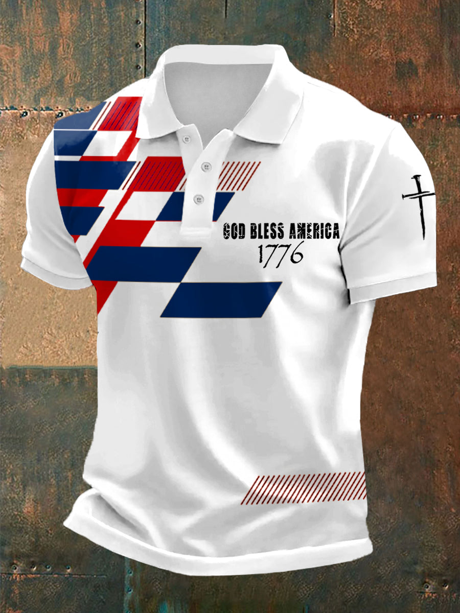 Men's God Bless America 1776 Independence Day Casual Polo