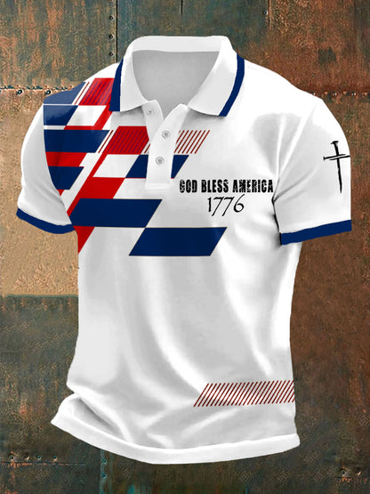 Men's God Bless America 1776 Independence Day Casual Polo