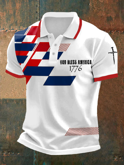 Men's God Bless America 1776 Independence Day Casual Polo