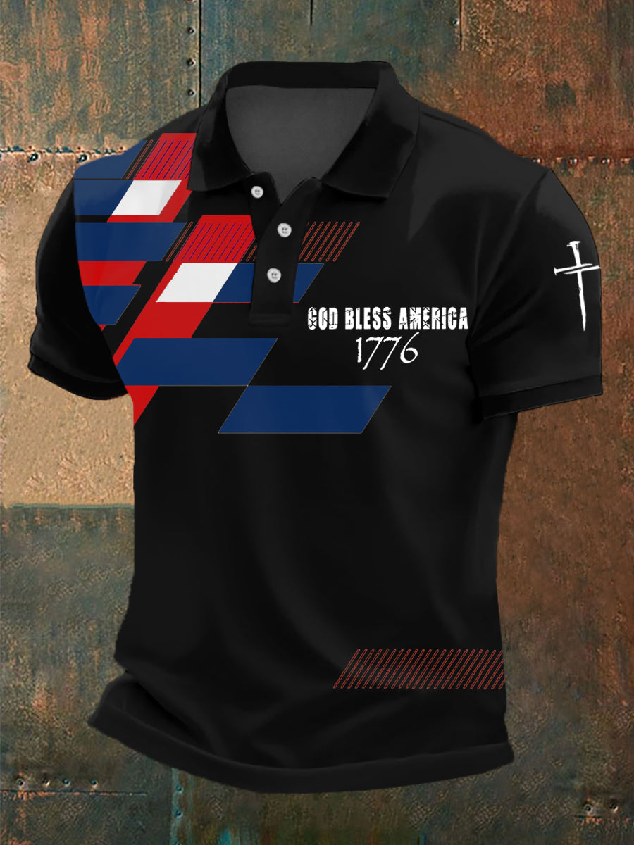 Men's God Bless America 1776 Independence Day Casual Polo