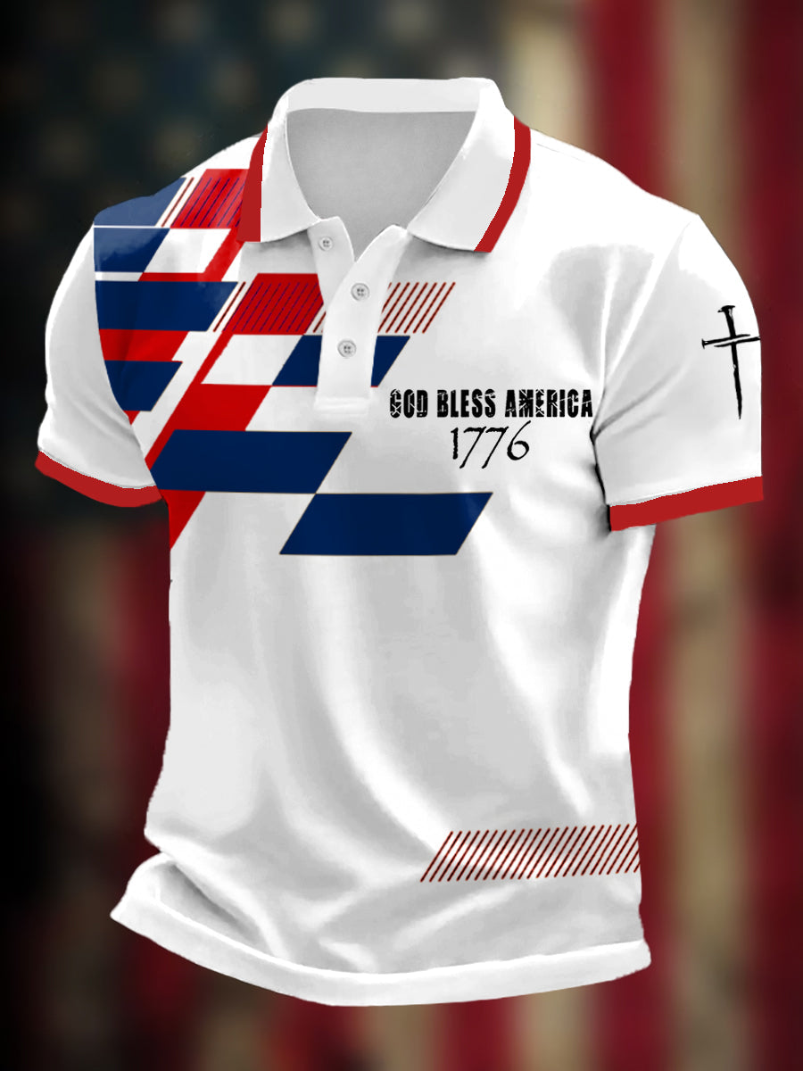 Men's God Bless America 1776 Independence Day Casual Polo