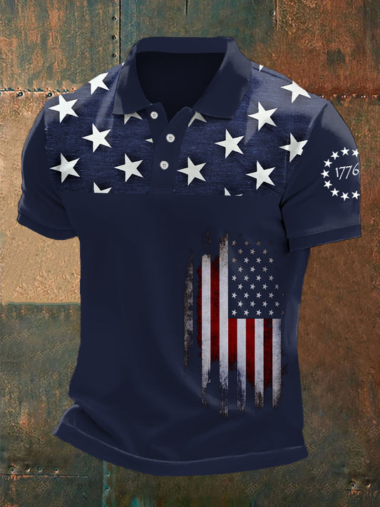 Men's American Flag 1776 Independence Day Casual Polo