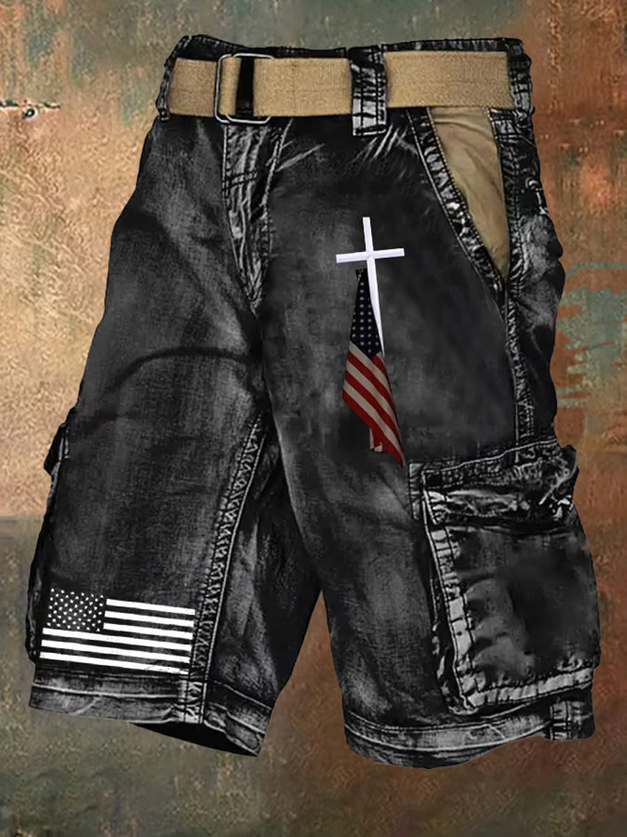 Men's Faith Cross Flag Printed Pants Shorts