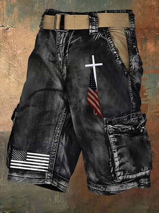 Men's Faith Cross Flag Printed Pants Shorts