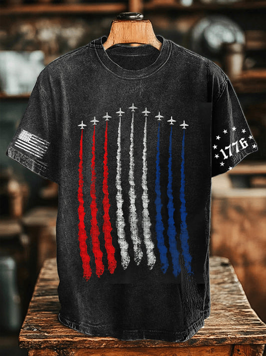 Men's Fighter Jets Red White Blue Short Sleeves T-shirt