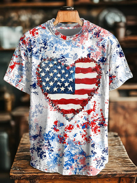 Unisex 4th Of July Day Heart Brushstroke T-Shirt