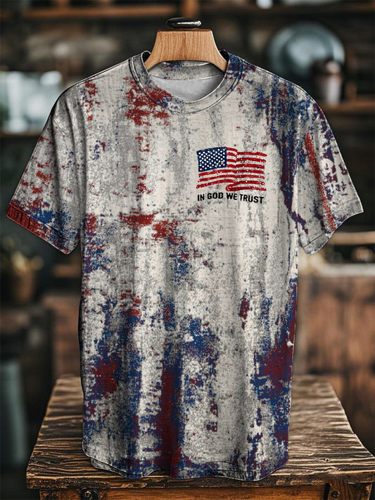 Women's In God We Trust Flag Faith Cross Printed Short Sleeve T-Shirt