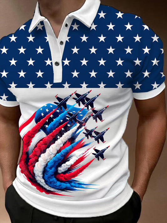 Men's Fighter Jets Red White Blue Short Sleeve Polo Shirt