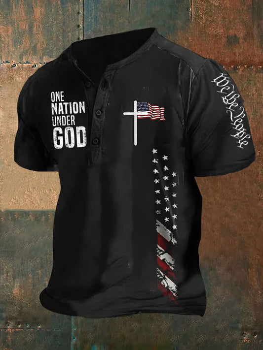 Men's We The People One Nation Under God American Flag Print Casual Tee