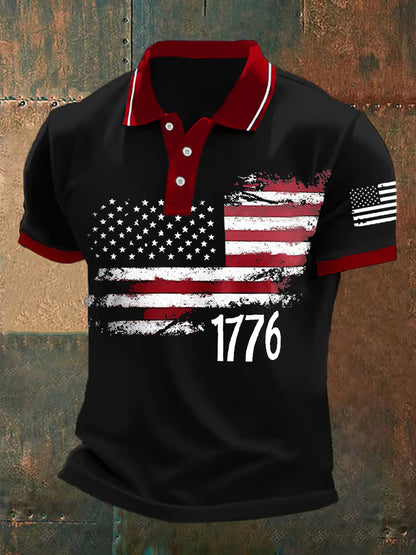Men's American Flag 1776 Independence Day Casual Polo
